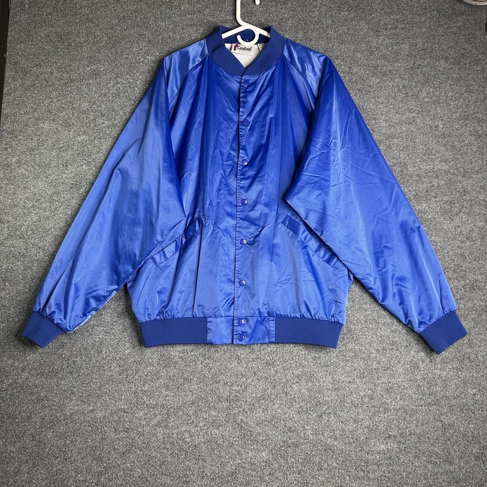 Vintage Cardinal Activewear Blue Satin Snap Front Jacket Size Xl‎ Bomber Jacket